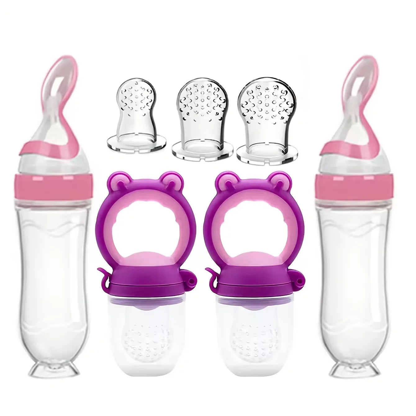 7-Piece Baby Feeding Set – Silicone Bottle, Fruit Feeder & Pacifier