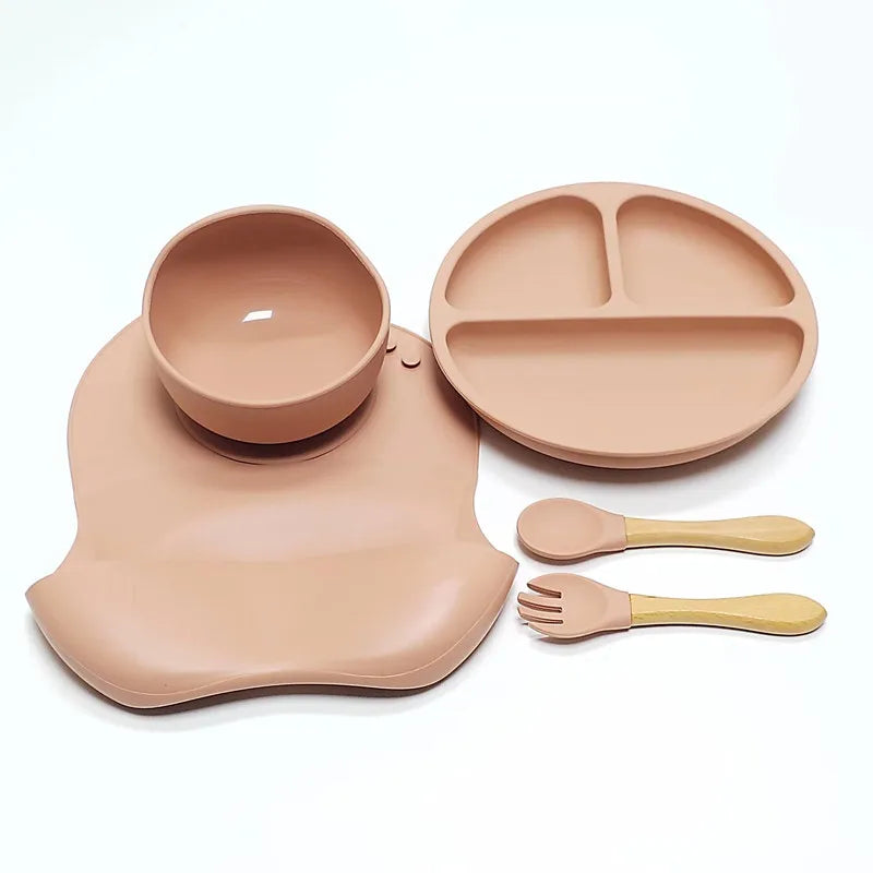 Baby Silicone Feeding  Divided Plate, Bowl, Table Ware,Fork&Spoon