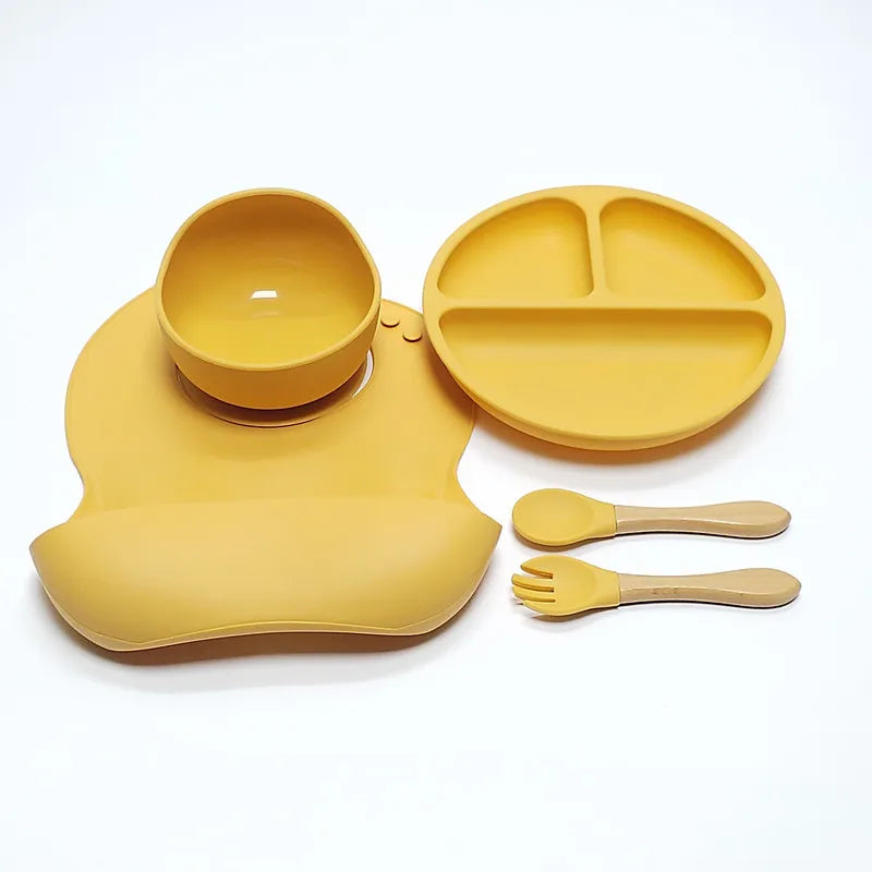 Baby Silicone Feeding  Divided Plate, Bowl, Table Ware,Fork&Spoon