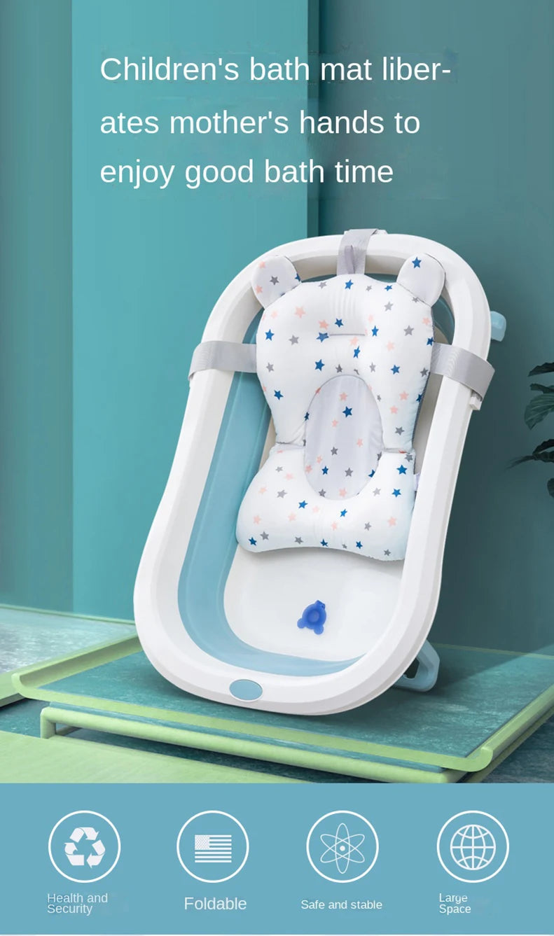 Baby Bath Support Pad – Foldable Newborn Bath Seat Mat for Tub