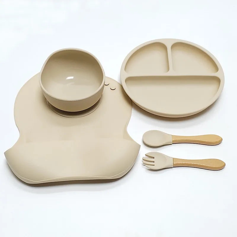 Baby Silicone Feeding  Divided Plate, Bowl, Table Ware,Fork&Spoon