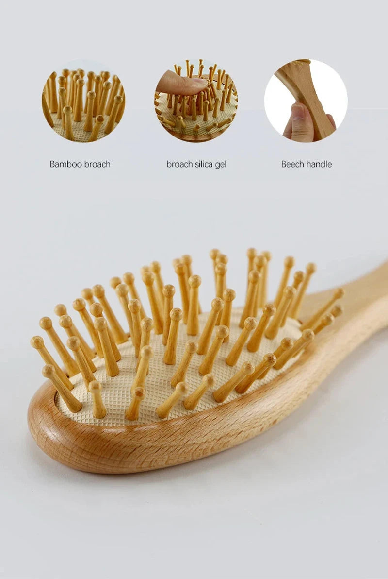 Wooden Hairbrush, Comb, Natural Wool Brush for Babies