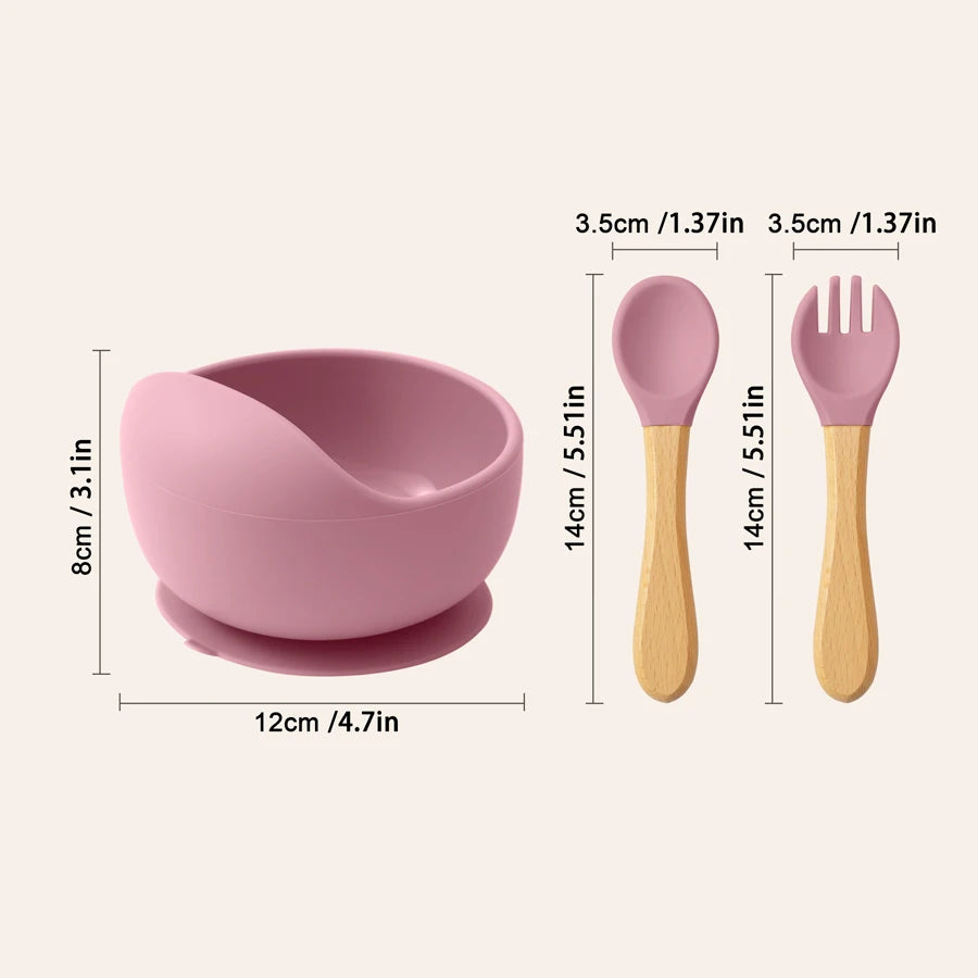 Baby Silicone Feeding Set – Suction Bowl, Spoon & Fork