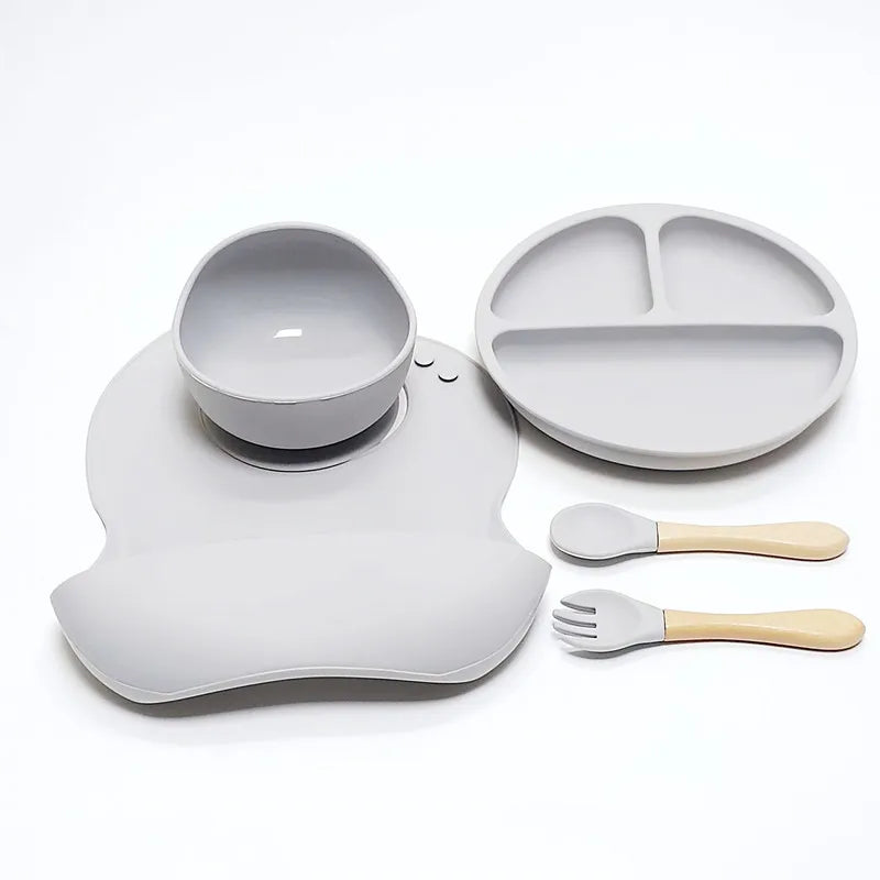 Baby Silicone Feeding  Divided Plate, Bowl, Table Ware,Fork&Spoon