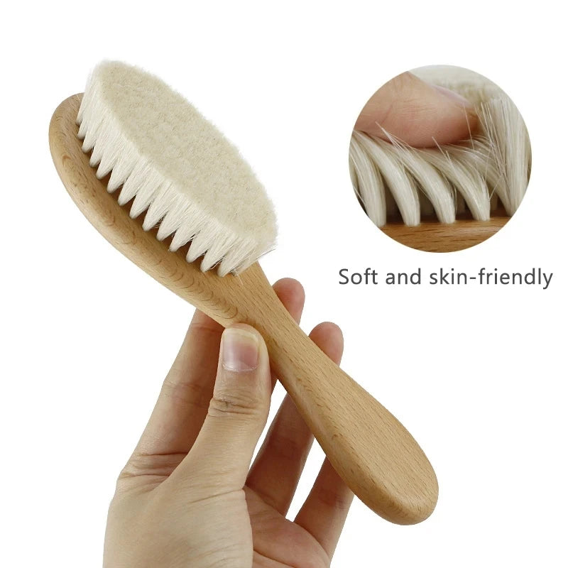 Wooden Hairbrush, Comb, Natural Wool Brush for Babies