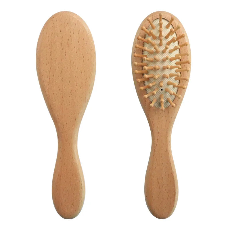 Wooden Hairbrush, Comb, Natural Wool Brush for Babies