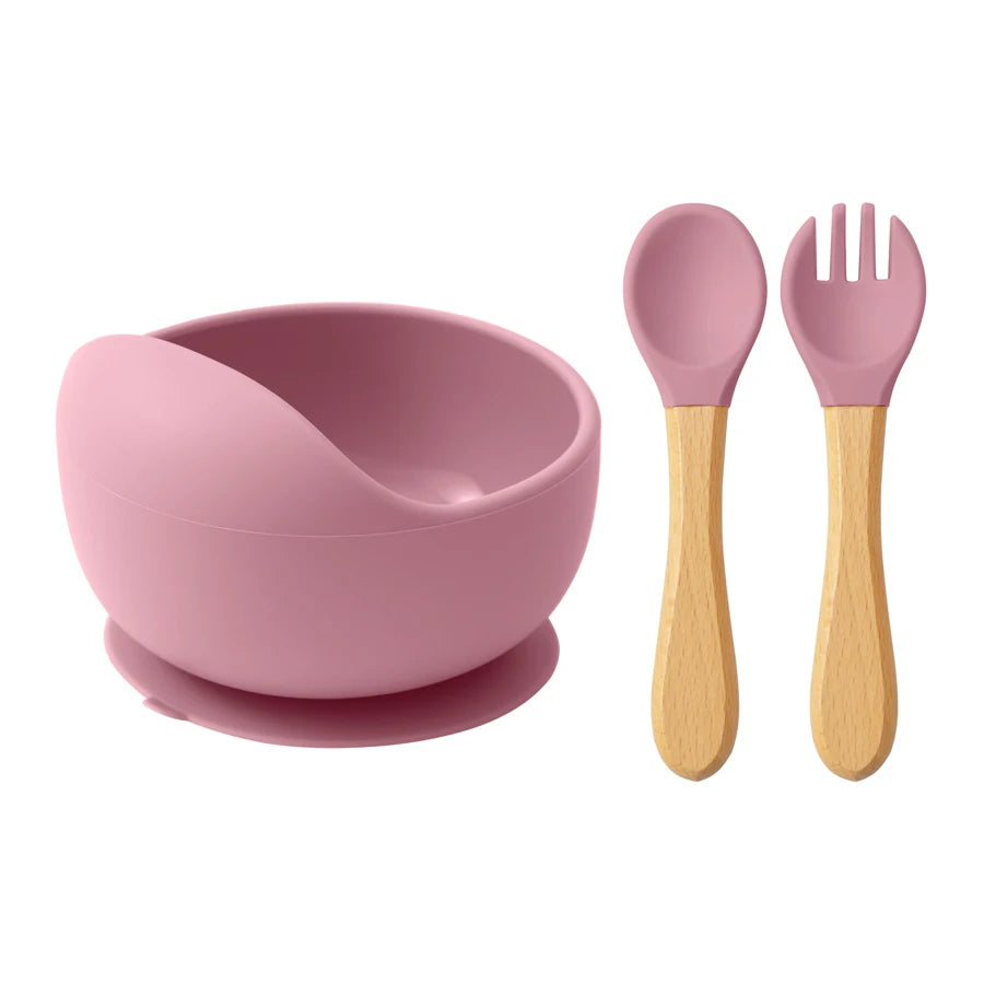 Baby Silicone Feeding Set – Suction Bowl, Spoon & Fork