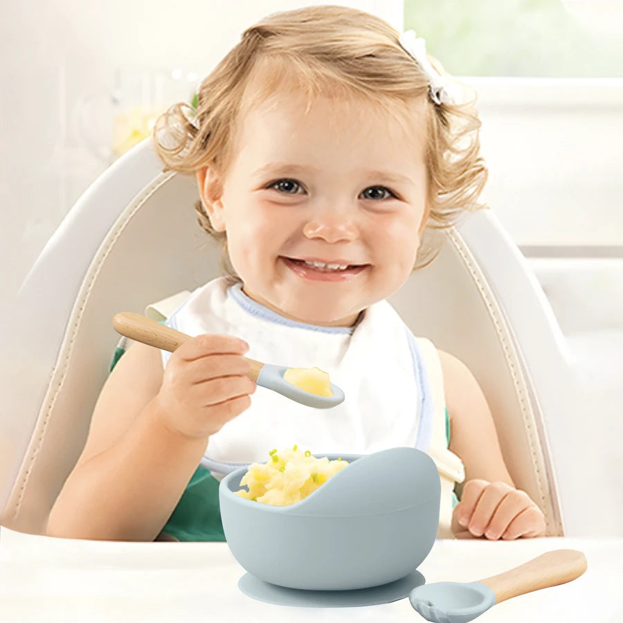 Baby Silicone Feeding Set – Suction Bowl, Spoon & Fork