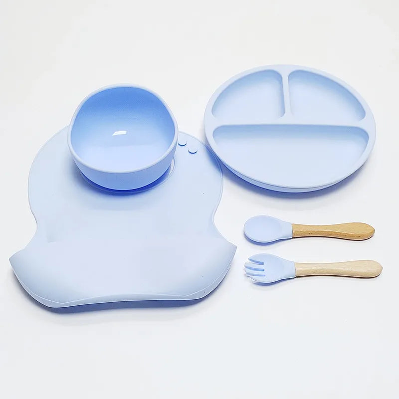 Baby Silicone Feeding  Divided Plate, Bowl, Table Ware,Fork&Spoon