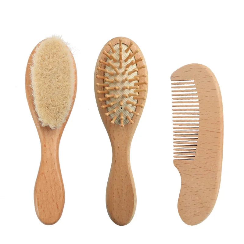 Wooden Hairbrush, Comb, Natural Wool Brush for Babies