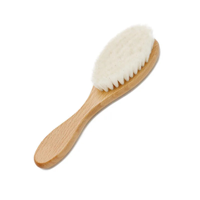 Wooden Hairbrush, Comb, Natural Wool Brush for Babies