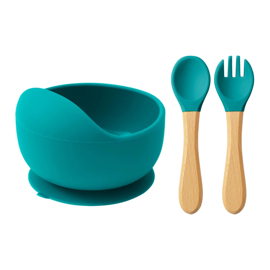 Baby Silicone Feeding Set – Suction Bowl, Spoon & Fork