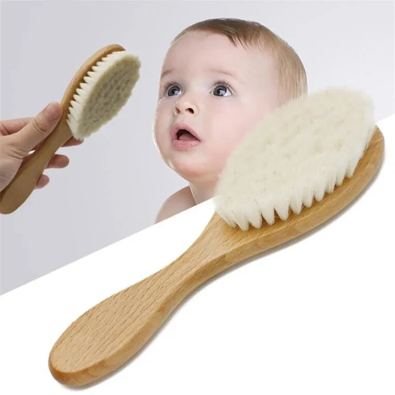Wooden Hairbrush, Comb, Natural Wool Brush for Babies